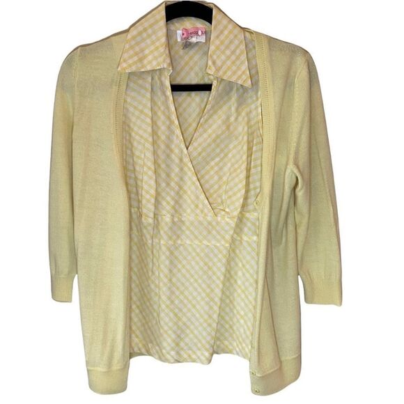 Loft NWOT Yellow Gingham Cardigan & Tank Duo - Picture 1 of 10